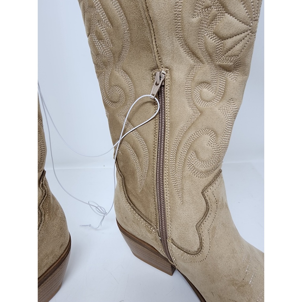 Universal Thread Tan Suede Western Knee-High Heeled Boots - Picture 3 of 13